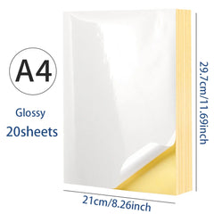 20 Sheets A4 White/Kraft Printable Sticker Self Adhesive Sticker Label Matte glossy Paper Sheet for Laser Inkjet Printer Copier