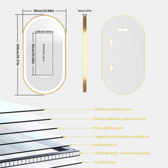 LUVODI Luxury Oval Led Illuminated Bathroom Mirror Gold Aluminum Frame with Demister Pad