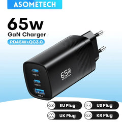 ASOMETECH GaN USB Type C Charger 65W 45W PPS PD QC4.0 Quick Charger For Macbook Laptop IPAD Tablet iPhone 16 Samsung S23 Ultra