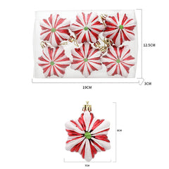 6pcs/box Christmas Tree Pendant Red Star Candy Snowflake Xmas Ball Ornament New Year 2025 Home Decoration Noel Gift Navidad 2024