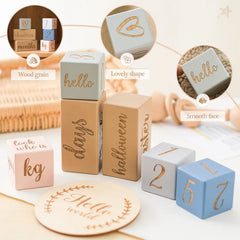 Baby Wooden Milestone Blocks 0-12 Months Newborn Birth Grow up High Quality Commemorate Props Infant Photography Accessoriees