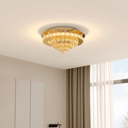 KOMORE Round Crystal-droplets LED Semi Flush Mount Ceiling Light, 36 W Polished Chrome Cool White / Stepless Dimming