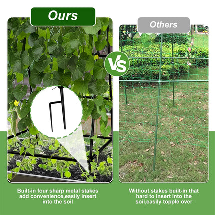 Metal A-Shaped Garden Arch Trellis for Climbing Plants Vegetable Cucumber Support Frame with Nylon Netting, Four Ground Spikes