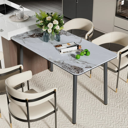 Ink Texture Sintered Stone & Glass Top Kitchen Dining Table No Chairs Rectangle Slate Dinner Table for Restaurant Cafe 1.4/1.6M