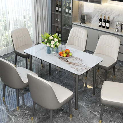 Ink Texture Sintered Stone & Glass Top Kitchen Dining Table No Chairs Rectangle Slate Dinner Table for Restaurant Cafe 1.4/1.6M