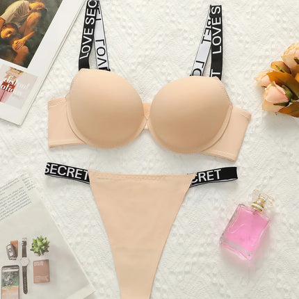 The Best-selling Sexy Gathering Promotion Style Glossy Letter Shoulder Strap Two-piece Women's Underwear Set B2050