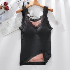 40-90 Kg Plus Size Thermal Underwear Female Velvet Lace V-neck Sexy Slim Warm Vest Camisole Cotton Tank Tops термобелье женское