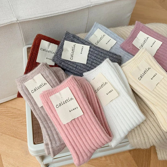 2024 New Winter  Cashmere Wool Women Socks  Casual japanese fashion Solid Color Thicker Long Sock Girls Thermal Warm Crew Sock