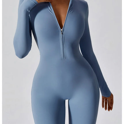 Yoga Boilersuit Long Sleeved Women's Sportswear Gym Zipper Jumpsuits Workout High-intensity Fitness One-piece Skin-tight Garment