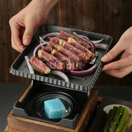 Dining room single and double tableware Cast iron barbecue plate Square alcohol oven baking tray Korean style barbecue stove set