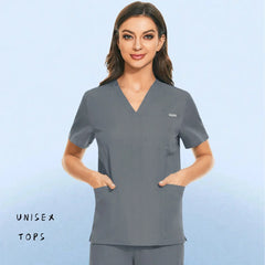 Hospital Nursing Uniform Surgery Scrubs Tops Women Short Sleeved Shirts Dental Clinic Workwear Nurse Blouse Doctor Clothes Black