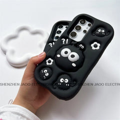 3D Black briquettes Grip Tok Holder Silicon Soft Phone Case For Samsung Galaxy S25 Ultra S24 S23 Ultra S21 FE