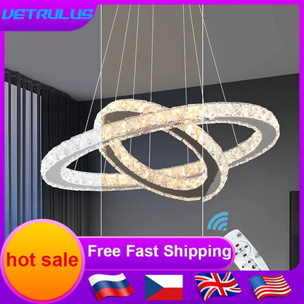 Luxury Rings Led Crystal Chandelier Mordern Pendant Light Living Dining Room Decor Fixture Suspension Luminaire Hanging Lustr
