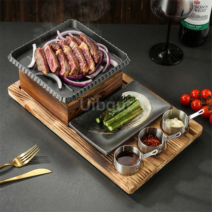 Dining room single and double tableware Cast iron barbecue plate Square alcohol oven baking tray Korean style barbecue stove set