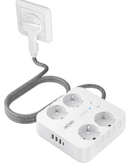 LENCENT EU Plug Power Strip with 4 AC Outlets+ 3 USB+ 1 Type C +2M/3M Braided Cable Multi Socket with Switch for Home/Office