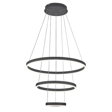 KOMORE Modern 3 Ring Aluminum Round Hanging LED Pendant Light Stepless Dimming & Cool White for Kitchen Living Room Hallway