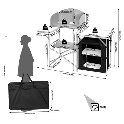 WOLTU Aluminium Foldable Camping Cabinet Travel Kitchen Cooking Storage Rack BBQ Table with Carry Bag for Outdoor  Garden Picnic