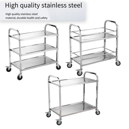 Stainless Steel Cart with Thickened Three Layers- Kitchen Utility Cart for Serving  Collecting Dishes Multi-functional Trolley