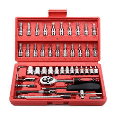 46pc Drive Socket Set 1/4 inch Ratchet Wrench Set with Sockets Metric Hex Bit Socket Set Mechanic Tool Kits for Hous Auto Repair