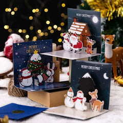 5/1PCS 3D Pop UP Christmas Greeting Cards with Envelope Friend Family Blessing Postcard Birthday New Year Christmas Decoration