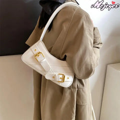 MOJOYCE Small Belt Design Glossy Patent Leather Shoulder Bags Women Luxury Brand Tote Handbag Y2K Underarm Bag with Inner Pocket