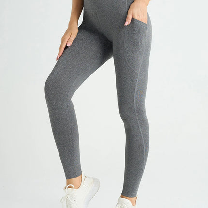 New High Waist Women's Leggings Stretch Yoga Pants Tights With Pockets Push Up Fitness Running Sportswear Solid Color Pants