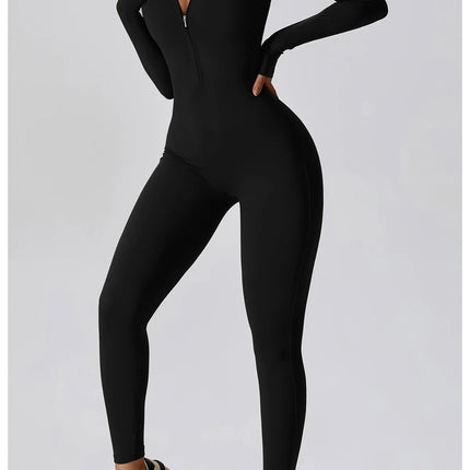 Yoga Boilersuit Long Sleeved Women's Sportswear Gym Zipper Jumpsuits Workout High-intensity Fitness One-piece Skin-tight Garment