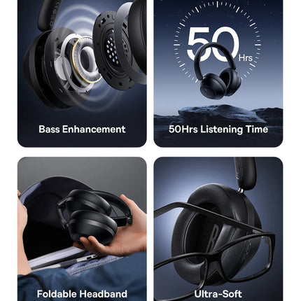 Baseus Bass 30 Max Wireless Headset Bluetooth 5.3 Over Headphones Bass-Enhancing 40mm Diaphragm Ultra Low Latency Earphones 50H
