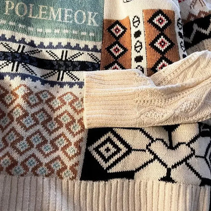 Christmas Sweater Men's Winter Loose-fit Casual Style Knitted Top Jacket American Vintage Fleece-lined Thickened Line Clothes