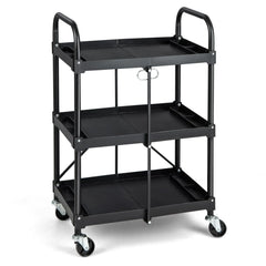 ERGOMASTER 3-Tier Folding Storage Trolley Heavy Duty Tool Cart Rolling Storage Organizer