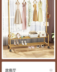 Aesthetic Golden Clothes Rack Metal Balcony Nordic Wheels Clothes Rack Floor Bedroom Burro Ropa Perchero Hallway Furniture