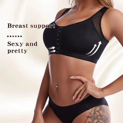 Front Closure Posture Corrector Lift Up Bra Women Push Up Cross Back Underwear Shockproof Sports Support Fitness Vest Bras S-5XL