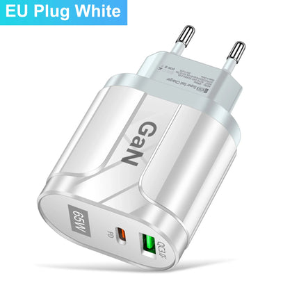 GaN 65W PD USB Type C Charger Mobile Phone Quick Charge Type C Wall Charger For iPhone Xiaomi Samsung Huawei EU/US Plug Charger
