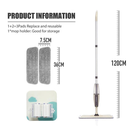 Spray Floor Mop with Replacement Microfiber Pads  Washing Flat Mop Home Kitchen Laminate Wood Ceramic Tiles Floor Cleaning Tools