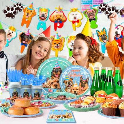 Puppy Birthday Party Supplies for Kids,159pcs Birthday Party Supplies&Tableware Set Dog Party Plates Cups Napkins Banner Balloon