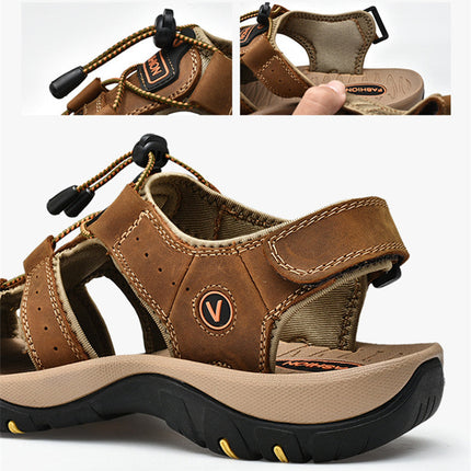 Summer Men Sandals Genuine Leather Mens Casual Shoes Outdoor Men Leather Sandals for Men Beach Shoes Roman Shoes Plus Size 38-48