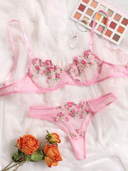 2-Pieces Fancy Sexy Lingerie Set Woman Semi-Sheer Women's Underwear Embroidery Beautiful Bra And Panty Sets Erotic Outfits