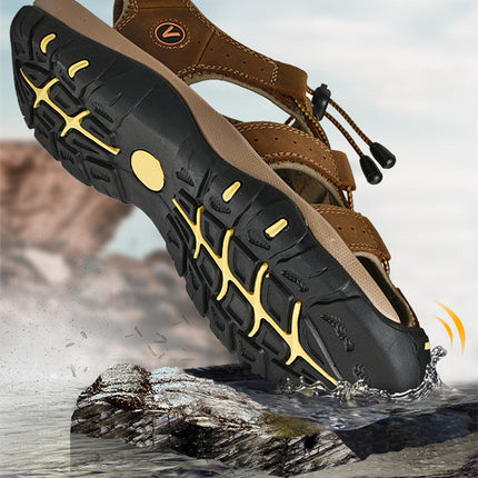 Summer Men Sandals Genuine Leather Mens Casual Shoes Outdoor Men Leather Sandals for Men Beach Shoes Roman Shoes Plus Size 38-48