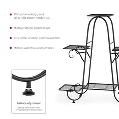 6 Tier Metal Plant Stand, Garden Patio Flower Rack, Step Design, Outdoor, Indoor, Wrought Iron