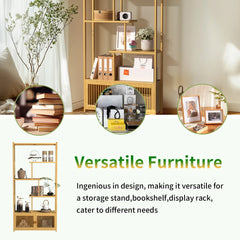 Bamboo Storage Rack Shelving Unit with High and Low Shelves Bookshelf Plant Stand for Home Organization Shelf