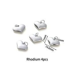 4pcs/lot 14K 18K Gold Plated Heart Charm with Jump Ring Necklace Making Supplies Solid Love Pendant For DIY Jewelry Accessories