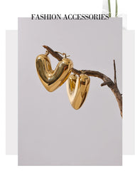 Yhpup Fat Fashion Stainless Steel Heart Chunky Hoop Earrings Charm Metal Texture Rust Proof Versatile Jewelry серьги тренд