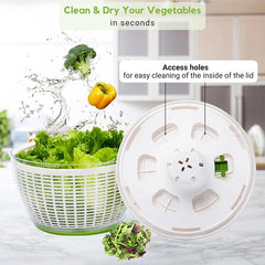 LMETJMA QuickPush Salad Spinner Large 6.3QT Vegetable Washer Dryer Strainer Drainer with Drain Salad Bowl and Colander JT400