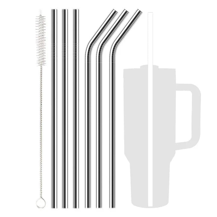 7 Pack Stainless Steel Straw Replacement 40 oz for Stanley Adventure Travel Tumbler, Reusable Straws with Cleaning Brush Compati