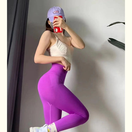 [Seamless Solid Color Yoga Leggings] Solid Color Seamless Yoga Leggings, High Waist Fitness Running Workout Sports Pants, Women'