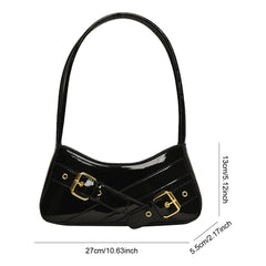 MOJOYCE Small Belt Design Glossy Patent Leather Shoulder Bags Women Luxury Brand Tote Handbag Y2K Underarm Bag with Inner Pocket