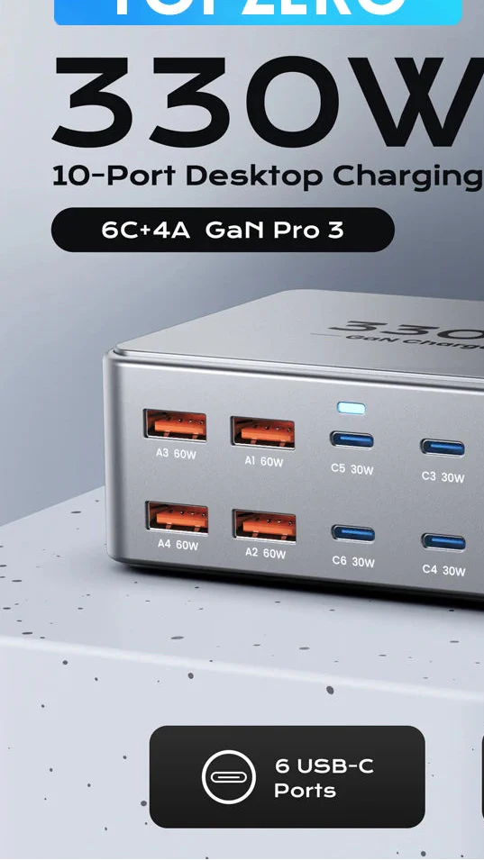 330W USB C GaN Charger 100W PD3.0 PPS QC3.0 Multiport Fast Charging Station For Laptop iPhone 15 16 Samsung Macbook Pro Tablet