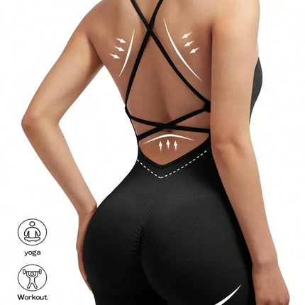Sexy Fitness Jumpsuit Women Cross Adjustable Sports Playsuit Running One Piece Yoga Suit Scrunch Shorts Backless Set Romper