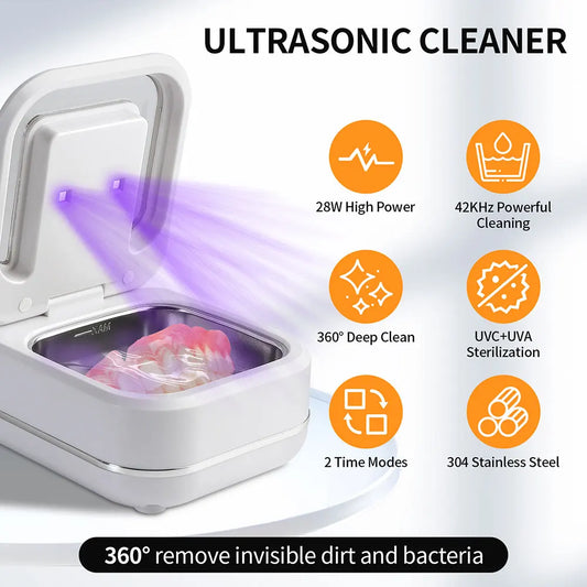 Household Ultrasonic Cleaner Ultrasound Jewelry Cleaner UV Light Sterilization Ultrasonic Dentures Retainer Washing Machine