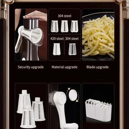 Rotary Cheese Grater Shredder Round Mandolin Slicer with Handle and 5 Drum Blades Kitchen Manual Vegetable Slicer Nuts Grinder